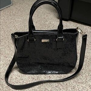 Kate spade glitter Patent Leather Black  purse With long removable Strap- new